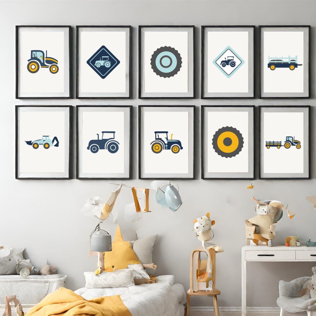 Printable Blue Tractor Wall Art, Digital Download, Boy Nursery Wall Decor, Tractor Art Print ...