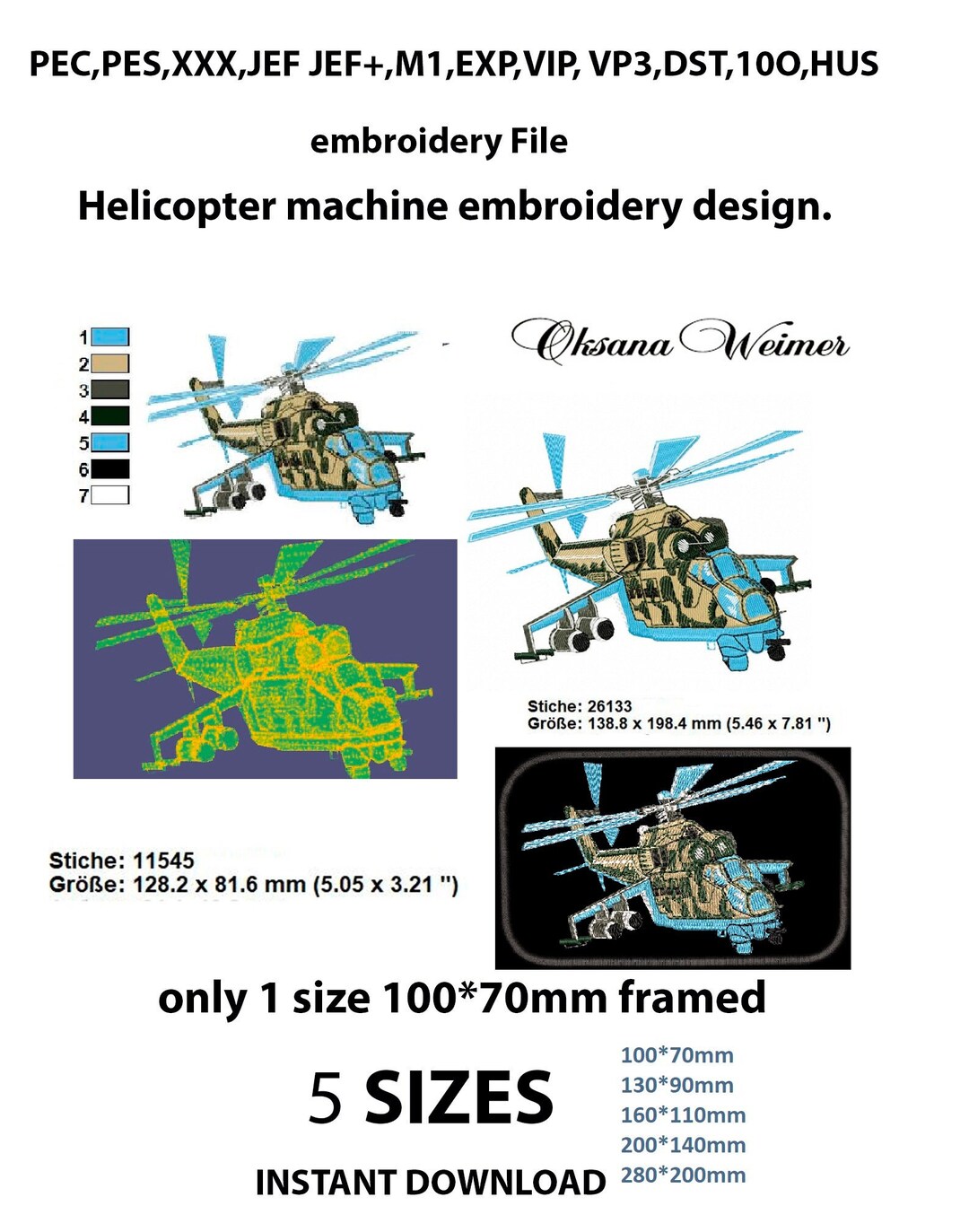 Helicopter Machine Embroidery Design Files, Military Equipment ...
