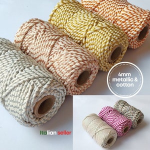 4mm Makramee Kordel Metallic 3-ply 10m - 50m Gedrehte Baumwoll Makramee Seil Metallic Gold Metallics Bronze Metallic Cord