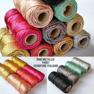 3mm Gold Macrame Cord Metallic Single Twisted 10m - 45m Twisted Cotton Macrame Rope Metallic Gold Yarn