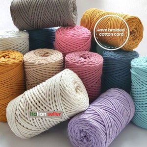 4 mm Braided Cotton Filled Cord for Macrame Bags Macrame Keychains, Macrame Coasters, Wristlets - 100 m 4 mm Rope