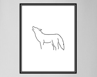 Wolf Howling Line Drawing | DIGITAL PRINT Wolf Sketch | Howling Wolf Line Art