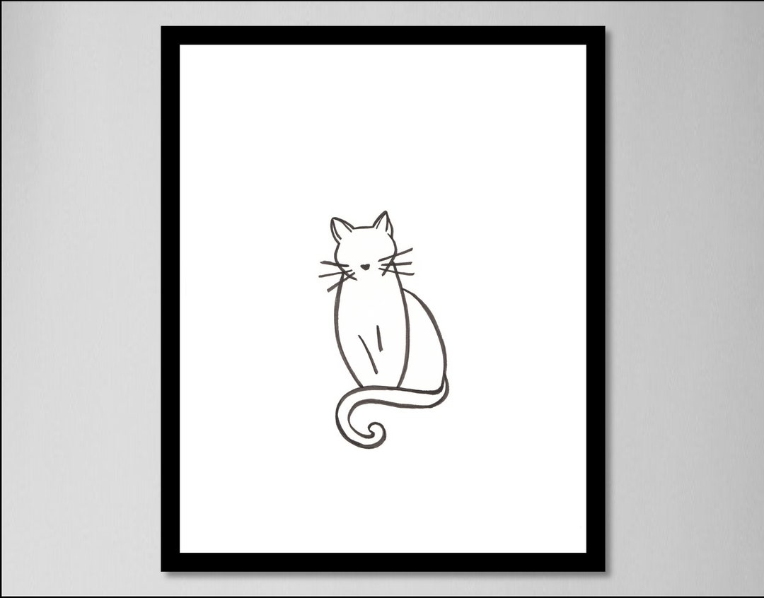 Cat Line Drawing | Minimalist Wall Art | Digital Print | Sitting Cat ...