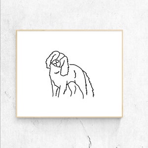 Cavalier King Charles Spaniel Line Drawing PHYSICAL Print | Elegant Black and White Wall Art | Cavalier Spaniel Minimalist Art