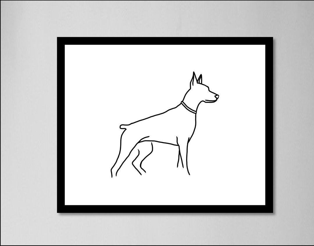 Doberman Pinscher Dog Line Drawing | Minimalist Wall Art | Digital ...