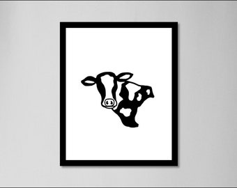 Cow Black & White Drawing | Minimalist Wall Art | Digital Print | Livestock Art for Nursery or Kids Room