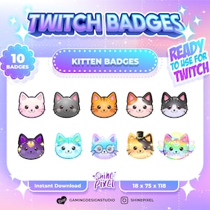 Cat Kitten Badges / Twitch Sub Badges - Bit Badges voor streamers / 10 Badges