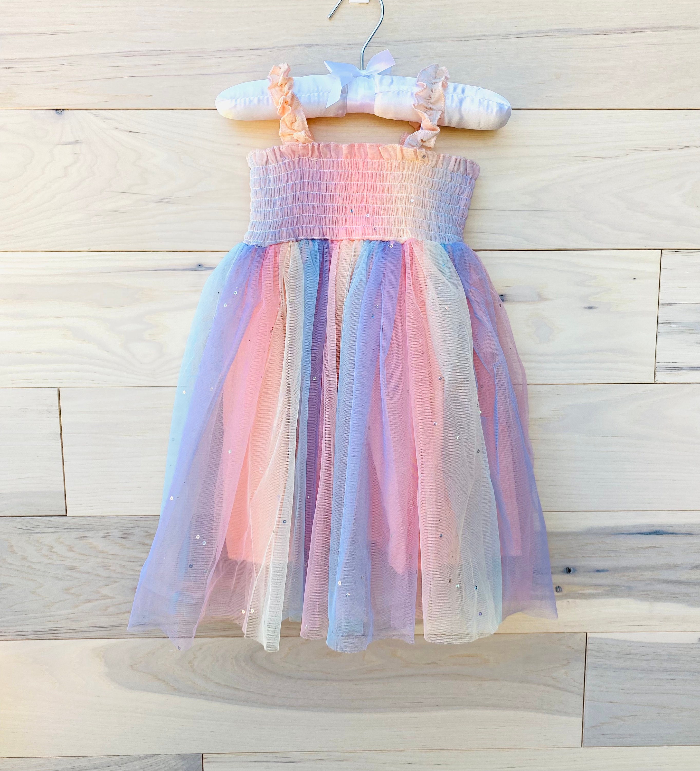 Rainbow Pastel Birthday Tulle Dress With Sparkles First Etsy