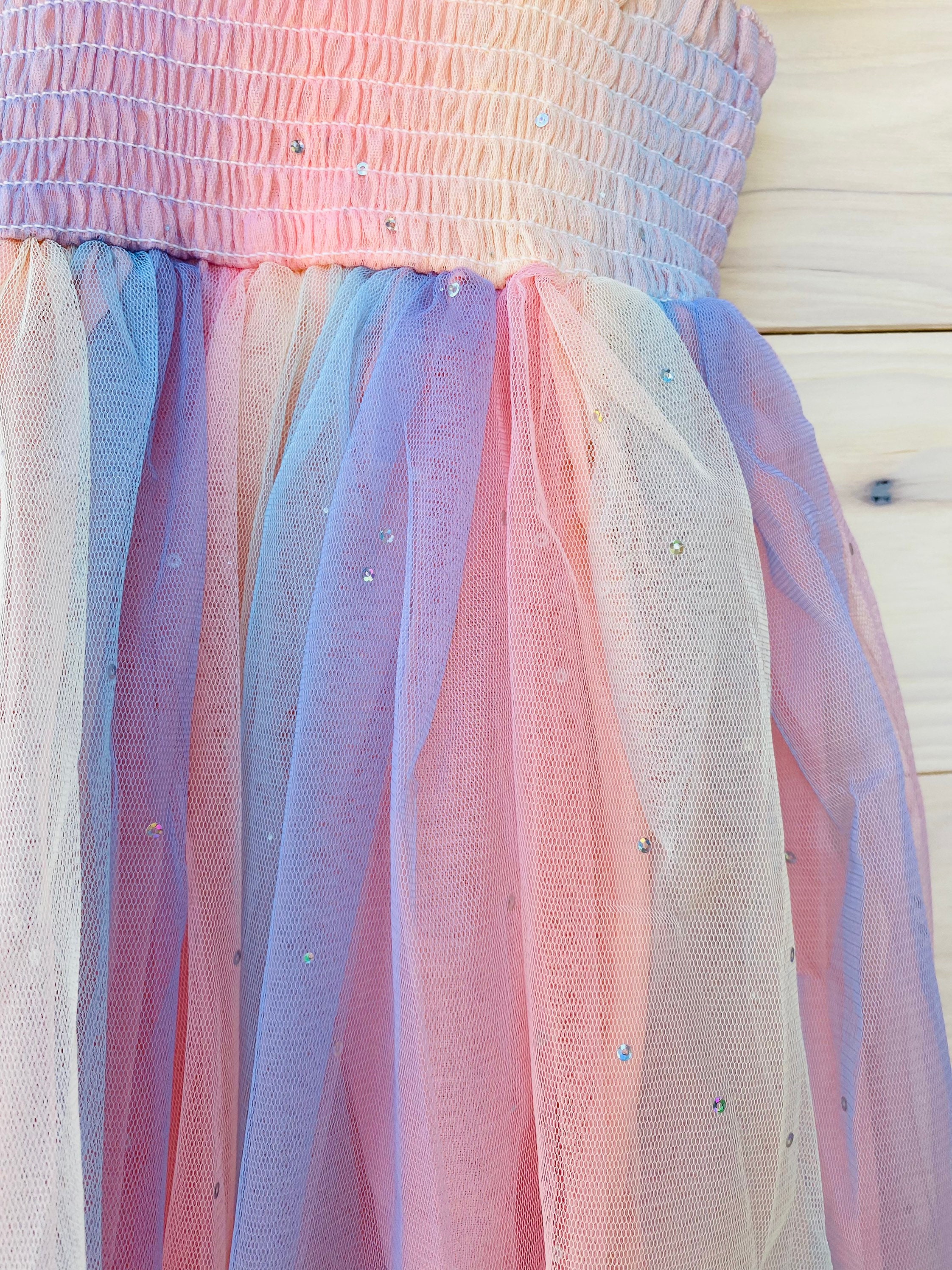 Rainbow Pastel Birthday Tulle Dress With Sparkles First Etsy