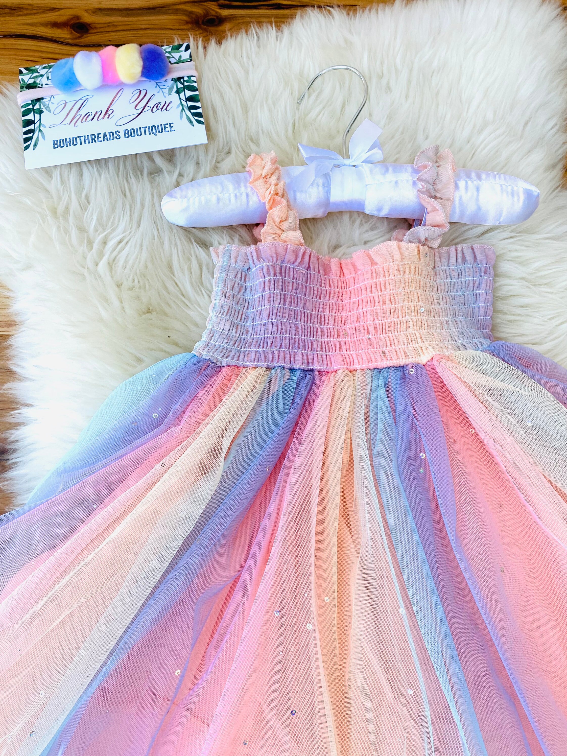 Rainbow Pastel Birthday Tulle Dress With Sparkles First Etsy