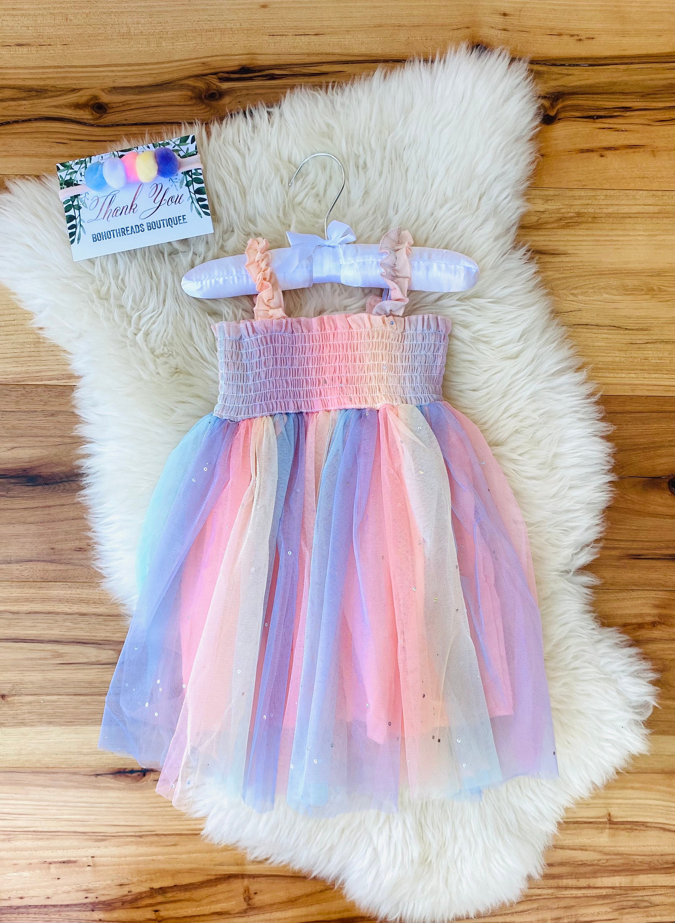 Rainbow Pastel Birthday Tulle Dress With Sparkles First Etsy