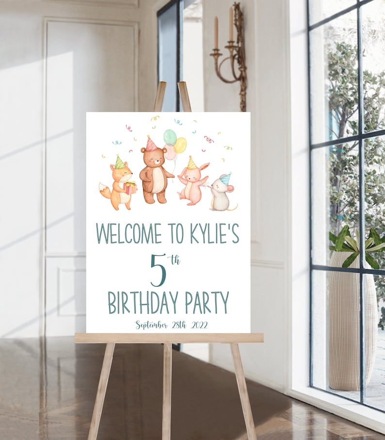 Editable Woodlands Animals Sign Party Animals Sign Forest