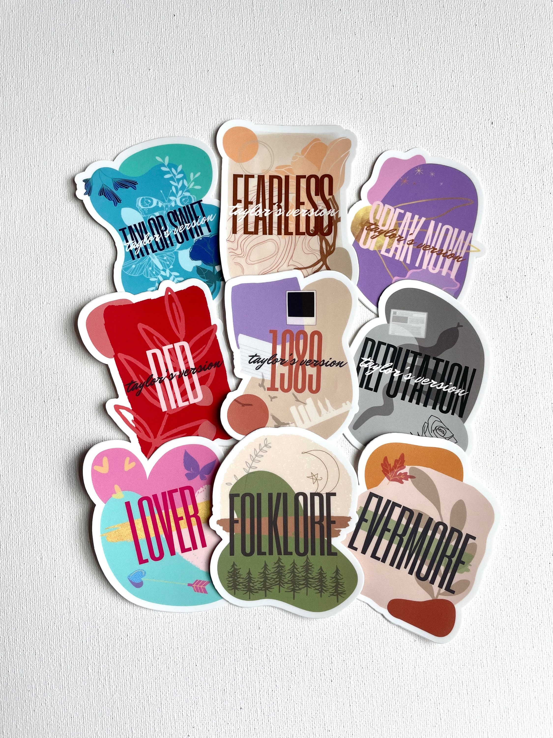 Taylor Swift Album Stickers Individual Stickers or Full Set Debut,  Fearless, Speak Now, Red, 1989, Reputation, Lover, Folklore, Evermore 