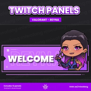 12x Twitch Valorant Reyna Chibi Stream Panels | Valorant, Reyna Abilities, Anime Twitch Streamer Graphic | Cute Twitch Panels Pack
