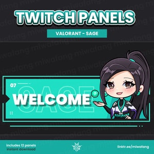 12x Twitch Valorant Sage Chibi Stream Panels | Valorant, Sage Abilities, Anime Twitch Streamer Graphic | Cute Twitch Panels Bundle Pack