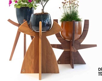 Soporte de planta moderno de mediados de siglo Soporte de planta de madera Soporte de planta de madera Soporte de planta alto Soporte de planta en niveles Decoración de granja Decoración de jardín regalos