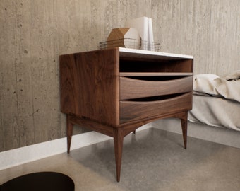 nightstand with drawers, bedside table, mid century modern nightstand, small table for bedside