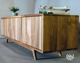 Mid century TV stand  sideboard buffet in American Walnut.  Dresser, cupboard, console cabinet for TV, sideboard furniture