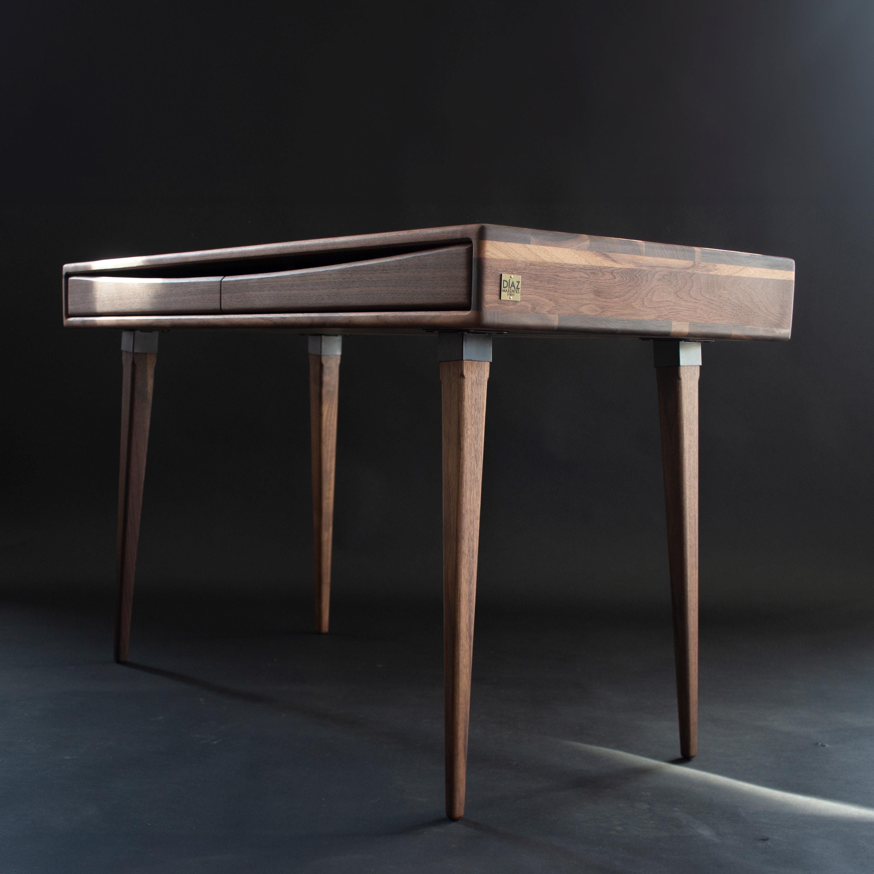 Mid Century Modern Walnut Desk Solid Wood Office Desk Stylish Writing ...