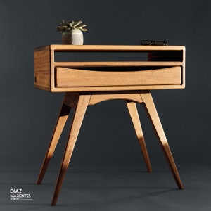 Wooden bedside table with storage Handcrafted wooden nightstand Scandinavian-inspired nightstand with storage Bedroom furniture Contemporary