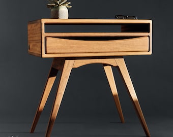 Wooden bedside table with storage Handcrafted wooden nightstand Scandinavian-inspired nightstand with storage Bedroom furniture Contemporary