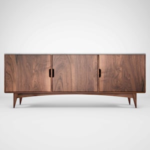 Mid Century Modern Credenza with doors and Marble Top with vintage style, Modern Solid Walnut Cabinet for Livingroom Dinning room and Buffet