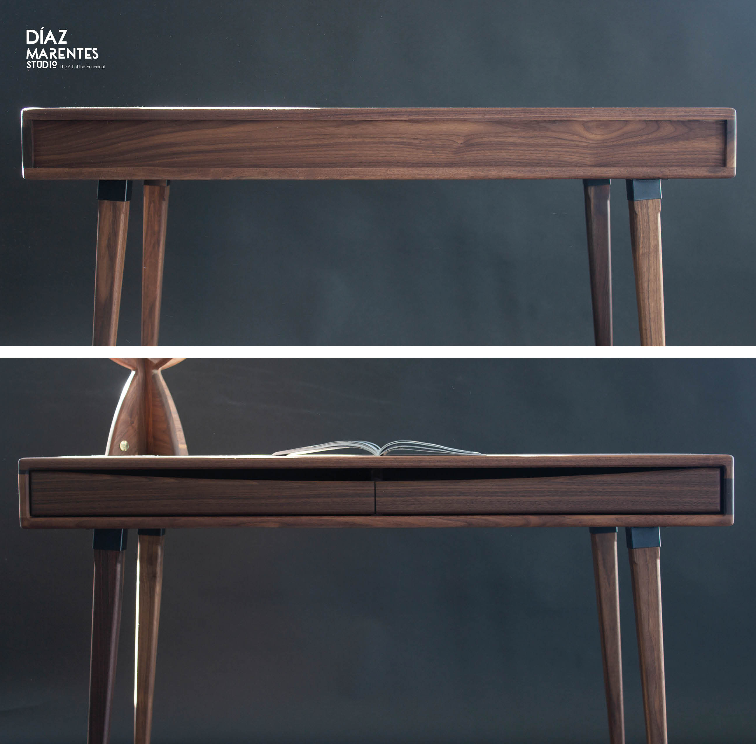 Solid Wood Desk With Drawers - 40 Inch Mid Century Modern Desk, Rubber - View #2