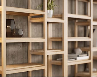 Modular bookcase cabinet made in chestnut