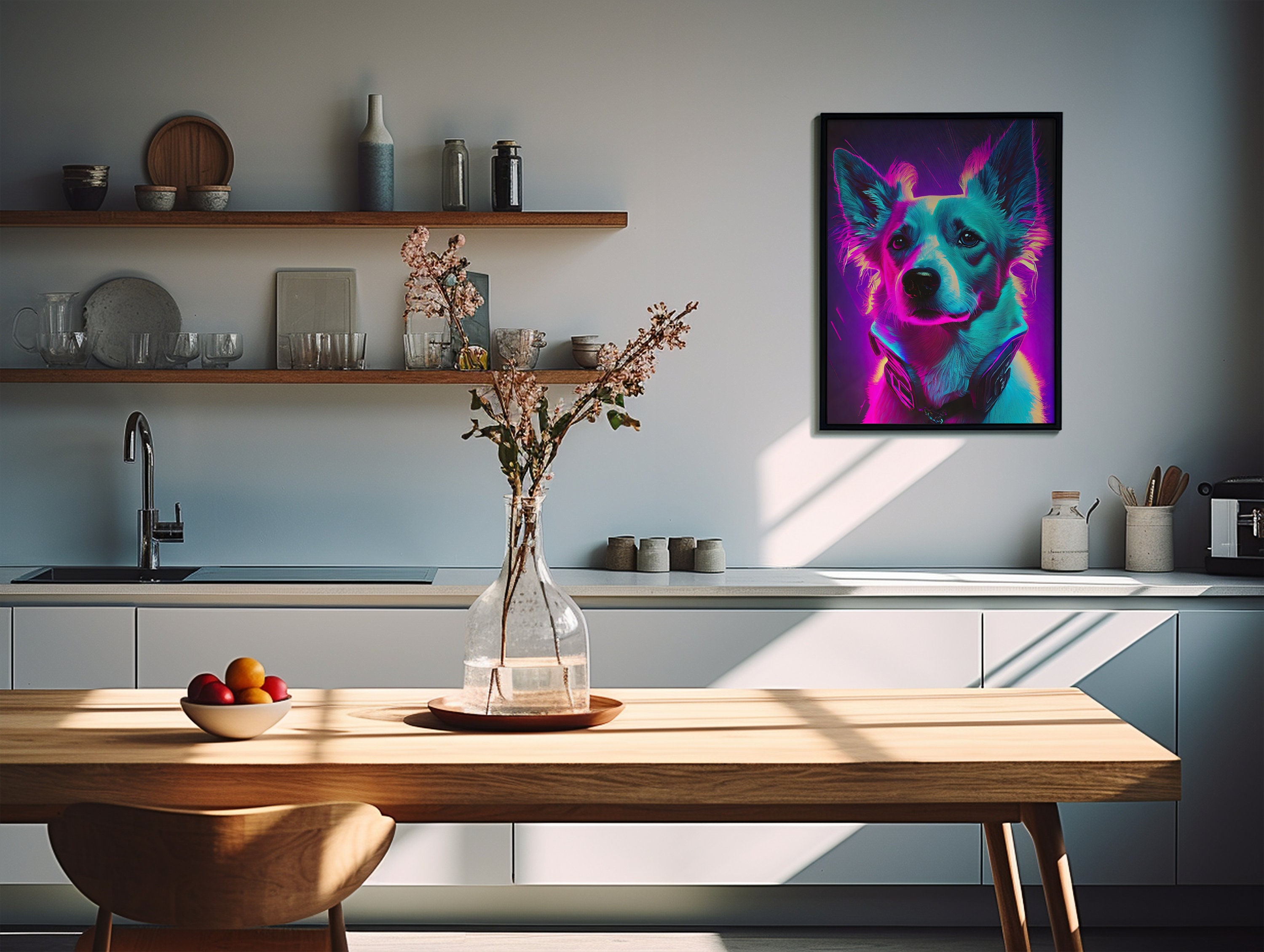Cyberpunk Dog Portrait Modern Prints Neon Dog Poster Neon Wall Decor ...