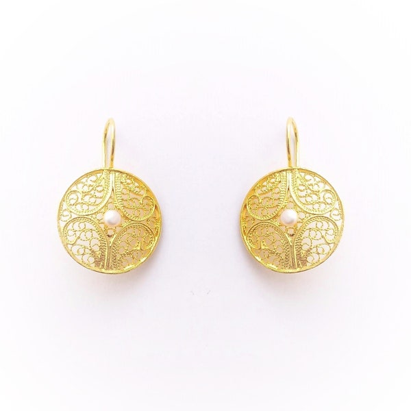 9k Gold Earrings Portuguese Filigree 9k Gold Women Shield