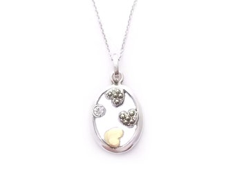 Gold and Silver Necklace Women with Three Hearts and Zircon