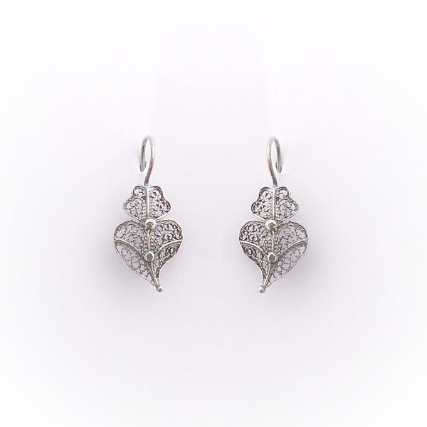 Silver Earrings Portuguese Filigree 925 Sterling Silver Women Viana Heart (S)