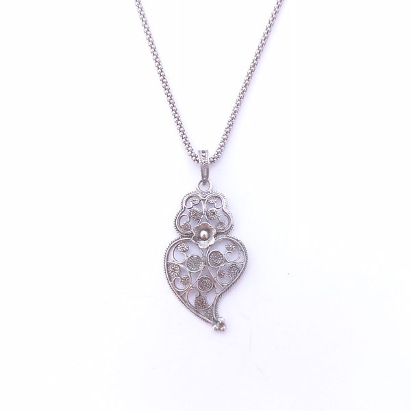 Silver Pendant Portuguese Filigree Viana's Heart 925 Sterling Silver Women Open Heart (S)