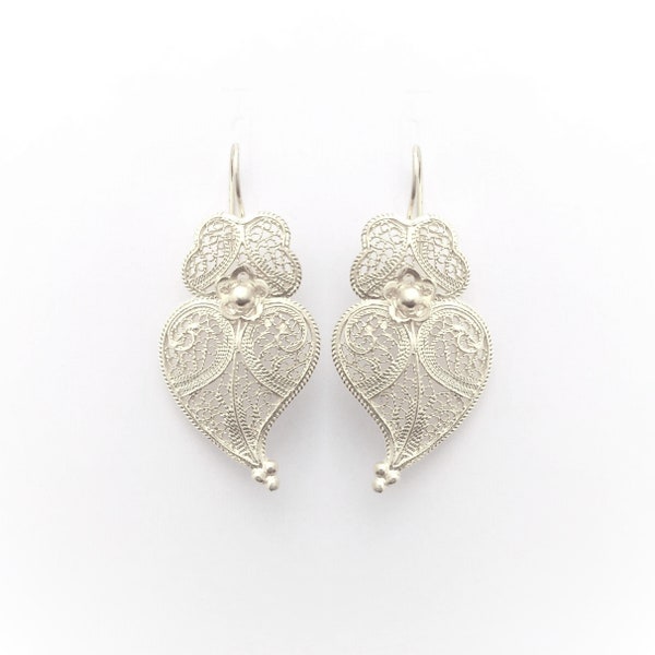 Pendientes De Plata Filigrana Portuguesa 925 Plata De Ley Mujer Corazón de Viana (M)