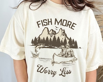 Fishing Tshirt For Fishermen Fish More Worry Less Shirt For Fishing Exploring Outdoors T-shirt For Nature Lovers