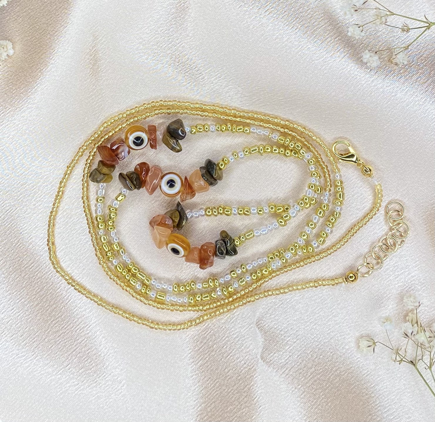 Confident Creatrix | Tigers Eye & Carnelian Evil Eye Protection Adjustable Waist Beads | Sacral Solar Plexus Chakra Waistbeads