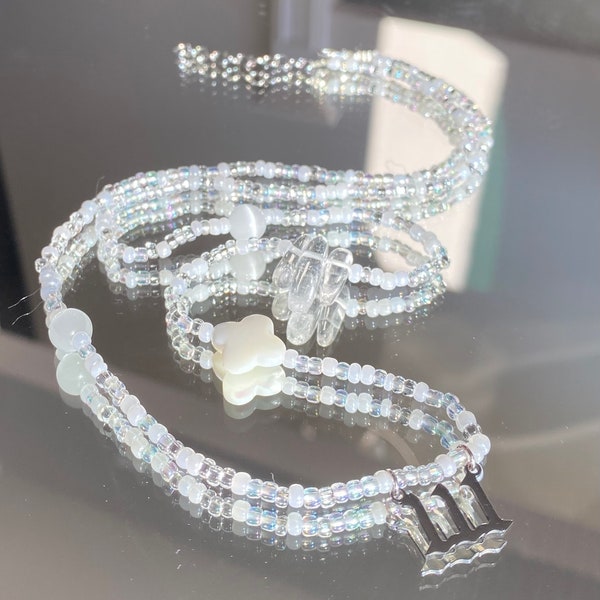 Ascended Angel Silver | Selenite & Clear Quartz Gemstone Crystal Waist Beads | Angel Number Clover Waistbeads | Divine Feminine Jewelry