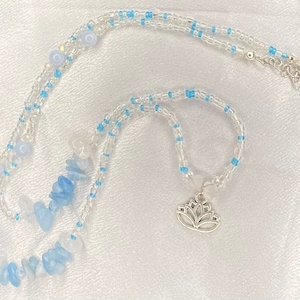 Cosmic Clarity | Aqua Blue Waist Beads | Aquamarine Throat Chakra Waistbeads | Lotus Flower Belly Beads