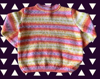 Maglione in pura lana multicolore fatto a mano / Taglia 4 anni / Prodotto in Francia / Maglione per neonati / Maglione per bambini lavorato a mano