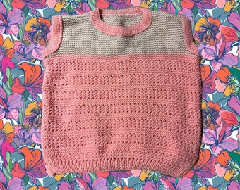 Pull sans manches débardeur rose fait main en laine bio / Taille 5 ans / made in France / hand knitted baby sweaters / baby sweater