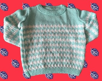 Pull enfant tricoté main 3 ans en coton bio 100%.