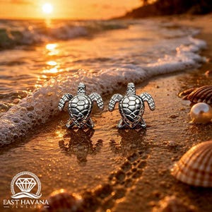 EARRINGS - Turtle Pair [left & right] with screw-on backs .950 Silver