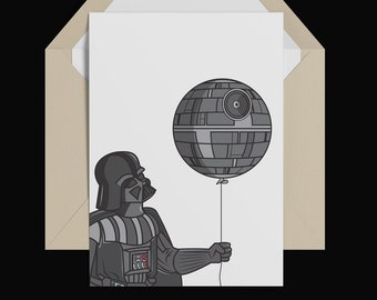 Star Wars card, Death Star card, Star Wars birthday card, death star balloon card, Star Wars funny card, Darth Vader birthday card