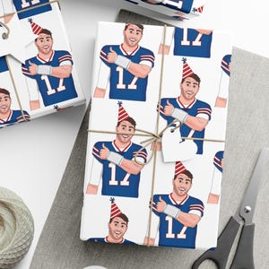 Josh Allen Buffalo Bills Gift Wrap Papers, football wrapping paper, josh allen birthday, buffalo wrapping sheets, Bills birthday gift wrap