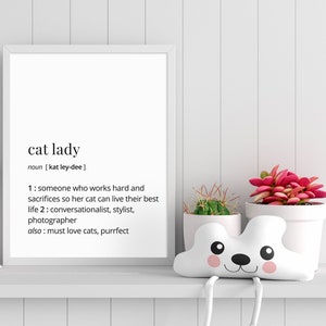 Cat Lady definition, cat lady digital print download