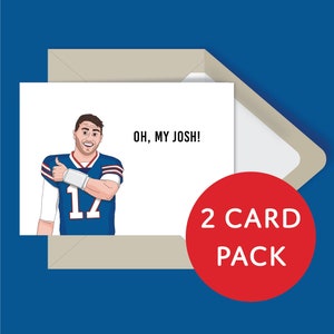 Paquete de dos tarjetas de fútbol de Buffalo, tarjeta de Josh Allen, tarjeta Oh My Josh, tarjetas de fan de Buffalo, agradecimiento de John Allen, tarjeta de agradecimiento de Buffalo