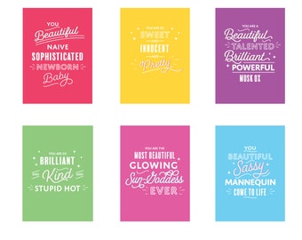 Galentine's Day cards, set of 6 5x7 downloadable galentine cards, Leslie Knope compliment cards, Leslie to Ann compliments, garentines cards