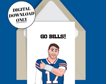 Tarjeta de Josh Allen de los Buffalo Bills, ilustración de fútbol americano (descarga digital)