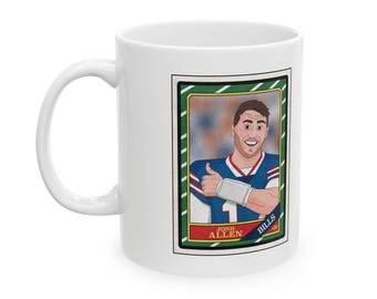 Buffalo Bills Josh Allen Mug, Vintage Trading Card Design