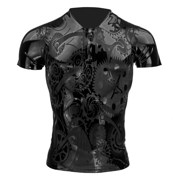 Latex Polo Shirt Steampunk black Laser Edition easy-to-dress